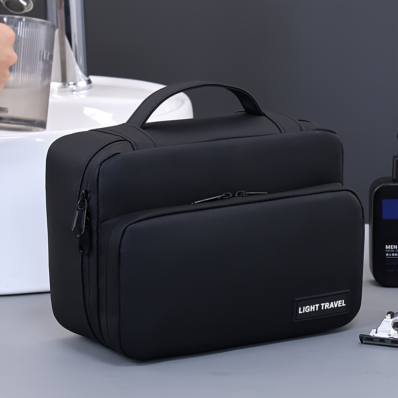 TEMU Men's Travel Toiletry Bag, Large Capacity Multi-compartment Shaving Kit Organizer, Portable Handheld Bathroom Storage Pouch, Lightweight Hanging