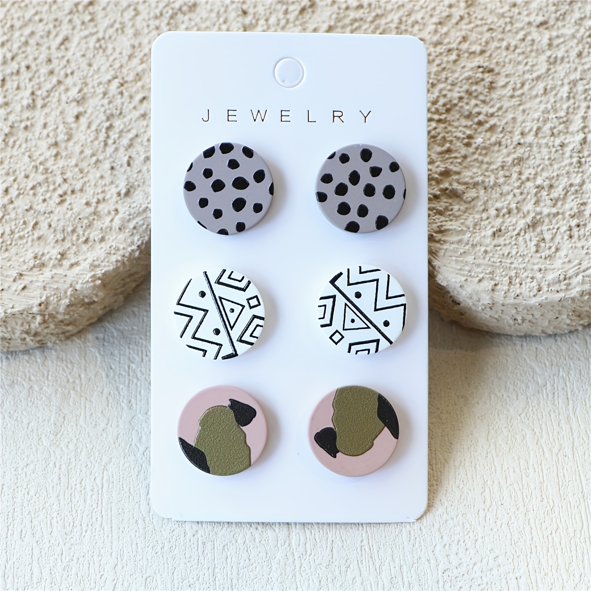 3-in-1 Dot Pattern Abstract Painting Print Clay Texture Trendy Personality Round Acrylic Earrings For Women