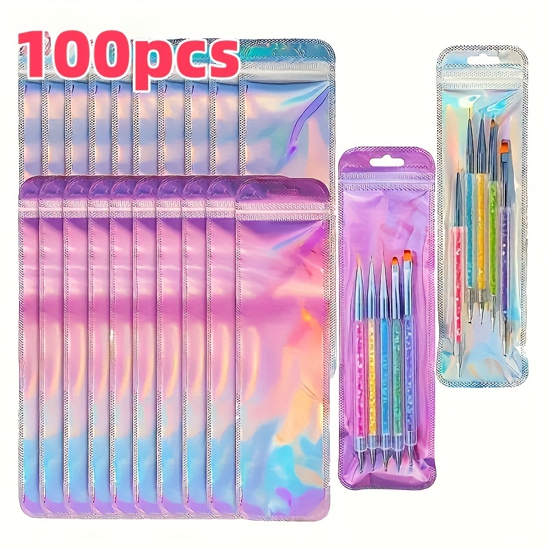 

100pcs Holographic Gift Bags - Silvery & Rose Golden, Resealable Zippered Pouches For Makeup Brushes, Pens, Lipsticks & Jewelry - Ideal For Small Businesses, Weddings, Birthdays & Holidays