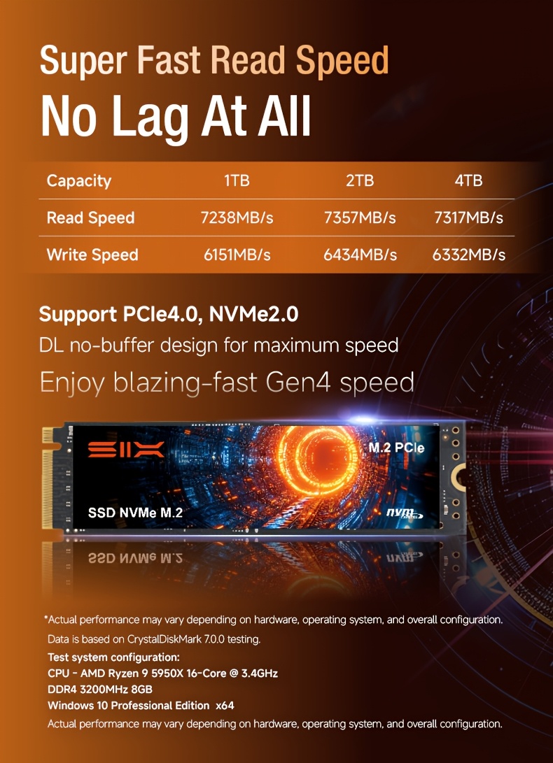 six x7400 pro 1tb/2tb 7350mb/s read speed pcie 4.0 nvme