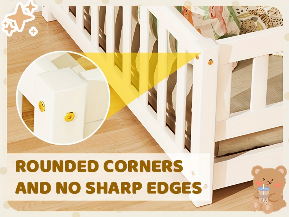 Twin Toddler Floor Bed, Twin Floor Bed Frames for Girls/Kids/Baby, Floor Bed for Toddlers 1-3 Years Old, Floor Bed with Rails & Lockable Door, Twin Size Floor Bed - White