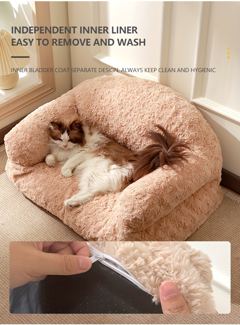 orthopedic dog bed sofa plush   fur   non slip bottom easy assembly stain scratch resistant square pet bed for   use khaki fits medium large small breeds Product details 6