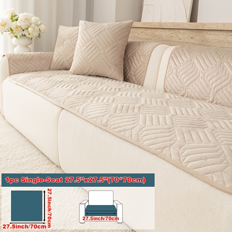 TEMU 1pc Short Plush Non Slip Sofa Cover, Pet Friendly Anti-scratch Quilted Couch Cushion Protector, Washable Soft Velvet Sofa Pad For 1/2/3/4 Seater
