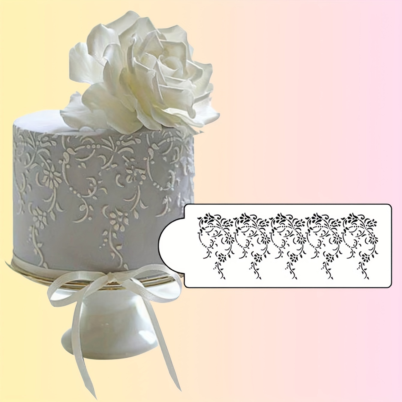 1pc Elegant Floral Cake Decorating Stencil - Diy Fondant & Embossing Tool, 4- Or 5- Design For Baking And Kitchen Use