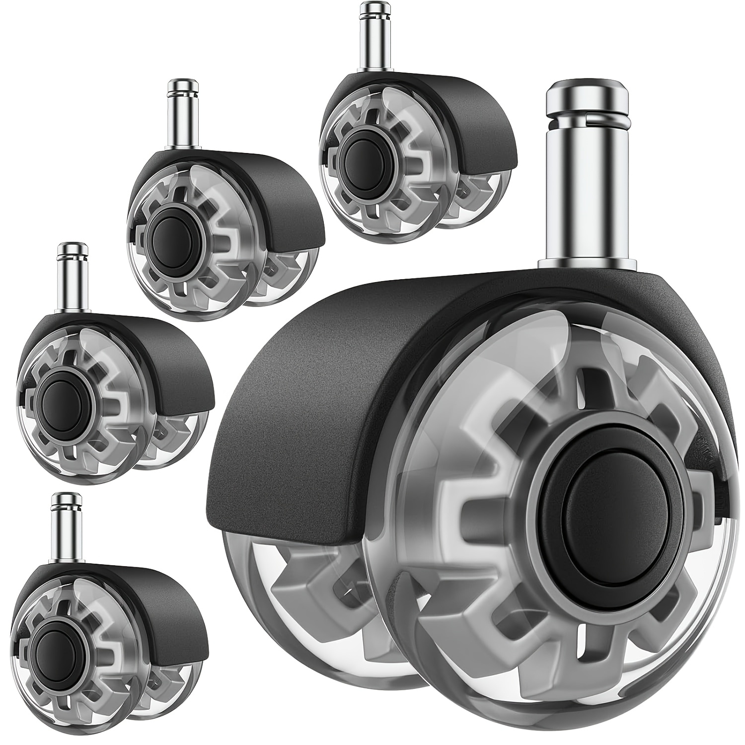 

Set Of 5 Dual Silent Rubber Office Chair Casters, 2 Inch Heavy Duty Desk Wheel Caster Replacement, Universal Fit, With Metal Stem, For , Carpet, Hardwood