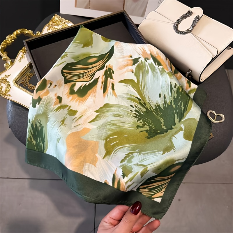TEMU Elegant Abstract Floral Pattern Women' Scarf, Multiple Color Options, 100% Polyester Fiber Material, Y Smooth Texture, Multi-functional Use,