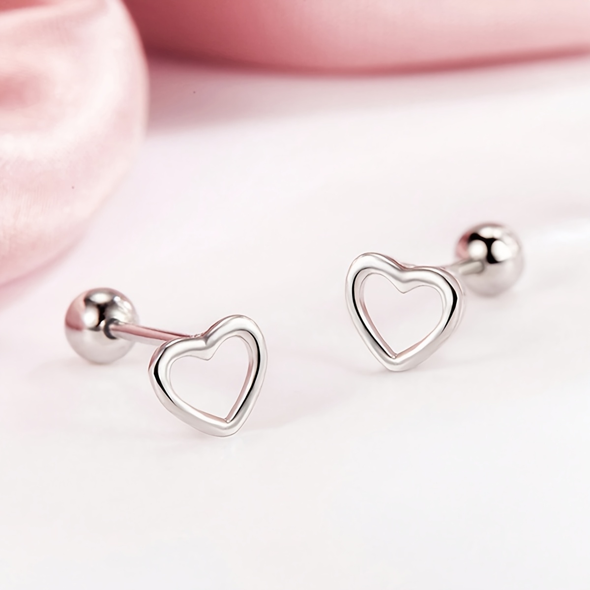 1 Pair Of Hollow Heart Stud Earrings Heart Twist Screw Ear Bone Studs