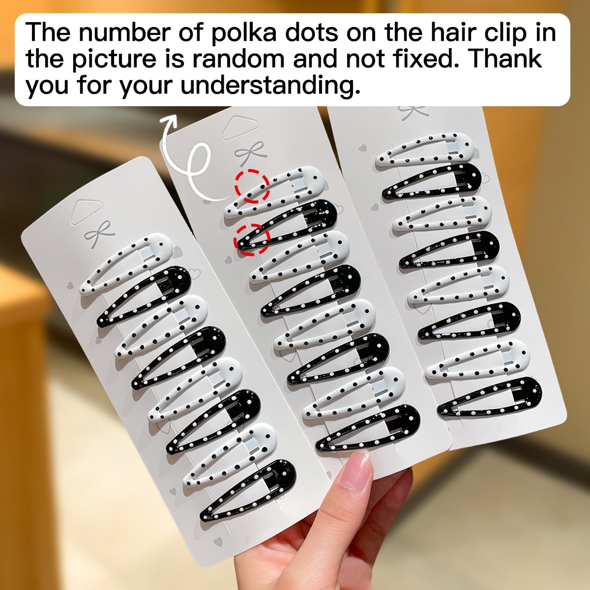 TEMU 24pcs Women's Black And White Polka Dot Hair Clips, Oval Bb Clips, Sweet And , Women's Hair Accessories, Suitable For Daily Leisure, Shopping,
