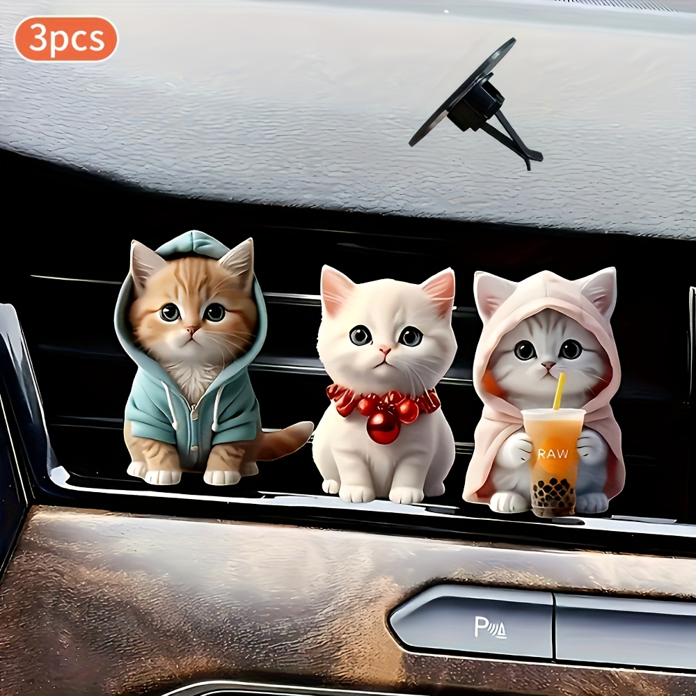 

3pcs Woodland Animal Car Air Freshener Clips - Cute Cat-shaped Acrylic Vent Clip With Compressed Scent Tablet, Decorative Auto Interior Accessories For Flow