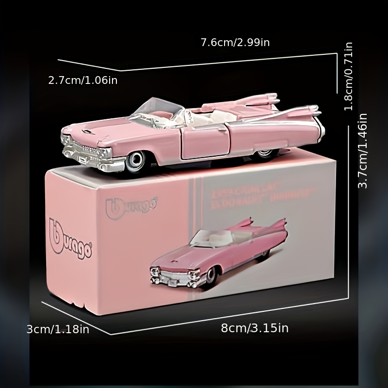 TEMU Burago Scale Pink Miniature Sports Car Model - Openable , Manual , Plastic, 3-inch Collectible Toy With Accents, Burago