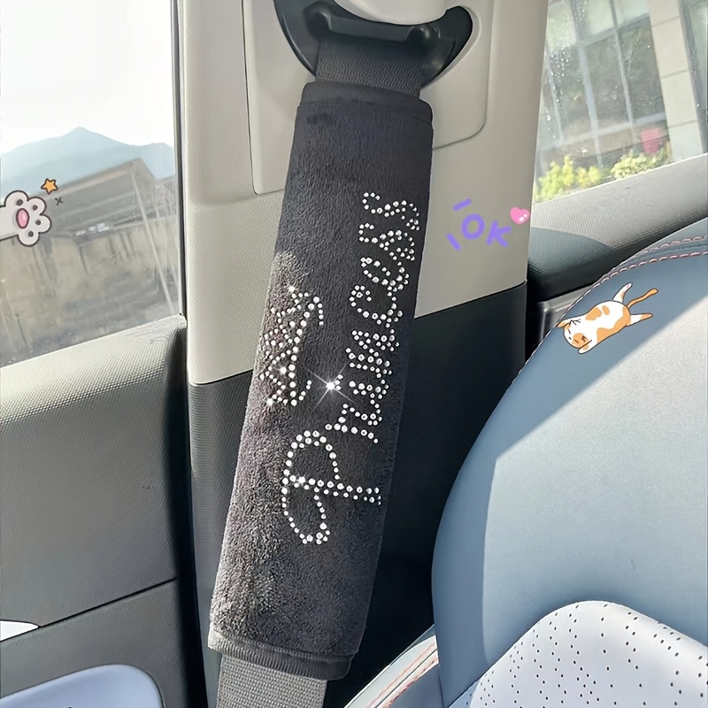 Image of 1-2pcs Crown Shoulder Pad Set With Rhinestone Appliques, Rhinestone Applique Seat Belt Shoulder Pad Cover, Anti-pinching And Anti-slip Pad Cover