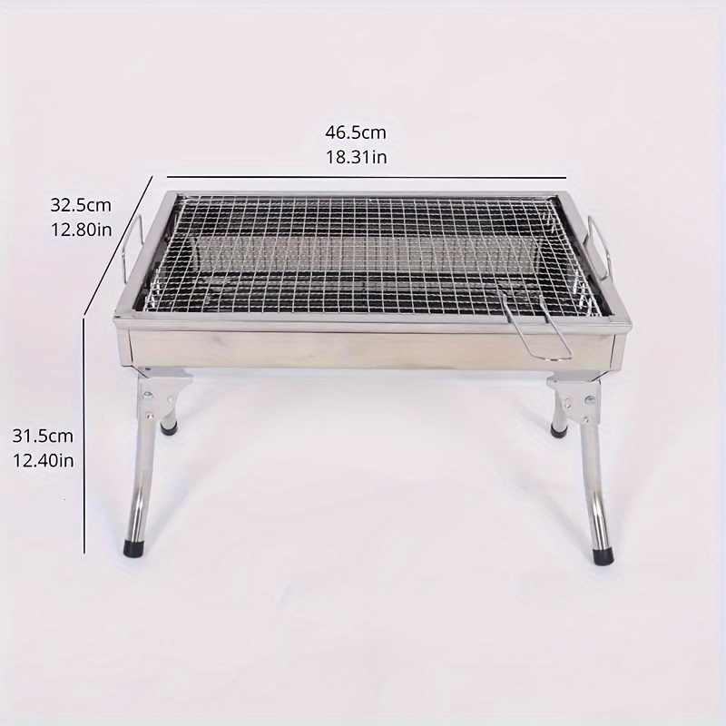 Durable Folding BBQ Grill - Polished Finish, Perfect for Outdoor Cooking & Sports Enthusiasts, Square Design, Metal Construction