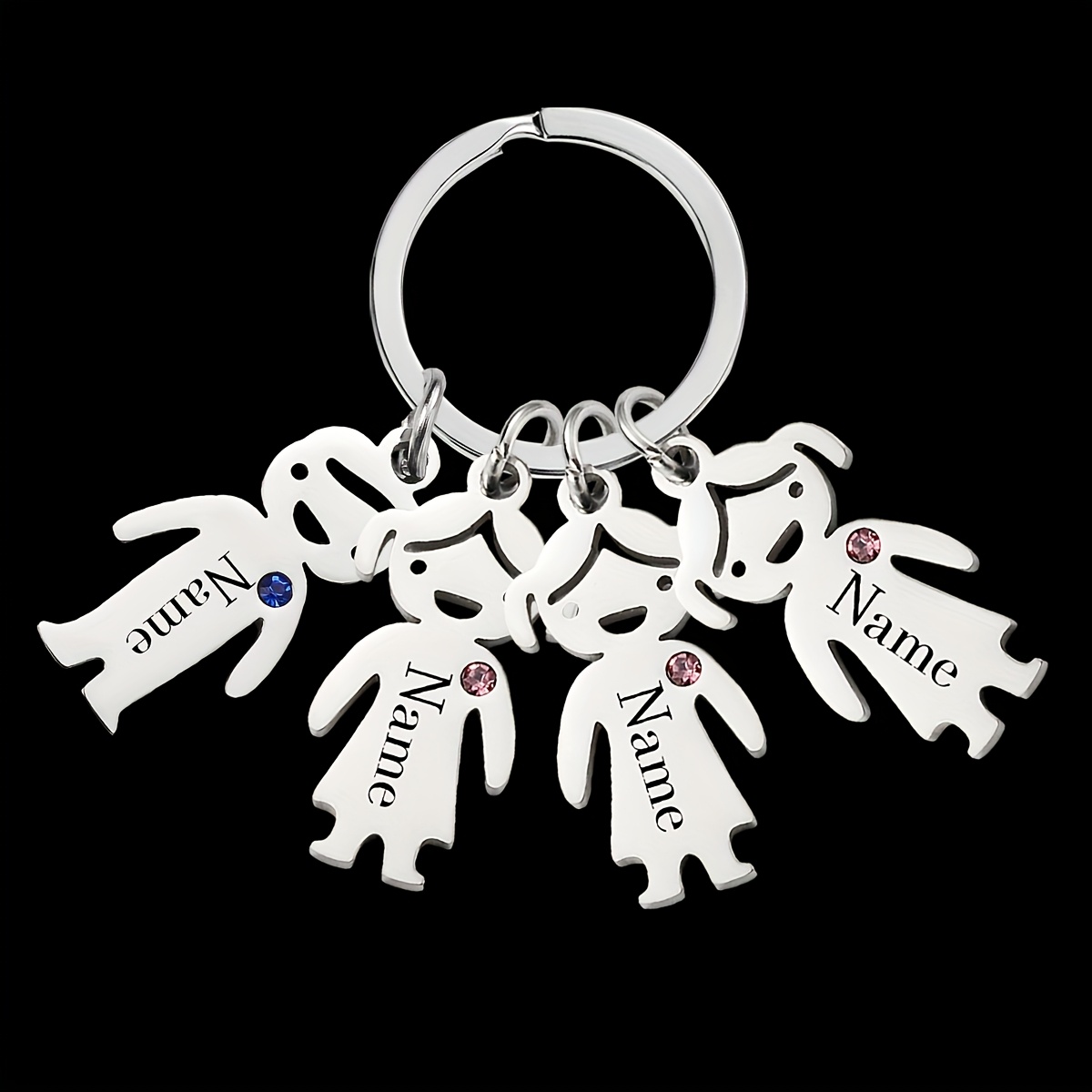 TEMU Personalized Birthstone Keychain, Customized Golden/silvery Figurine Keychain, Customizable Stainless Steel Keychain, Customized 1-5 Name