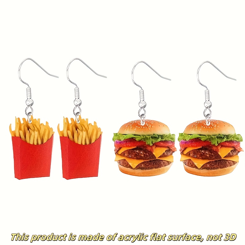 Of Fashionable And Interesting Acrylic Material And Burger Pendant Earrings, Perfect For Casual Women's Earrings