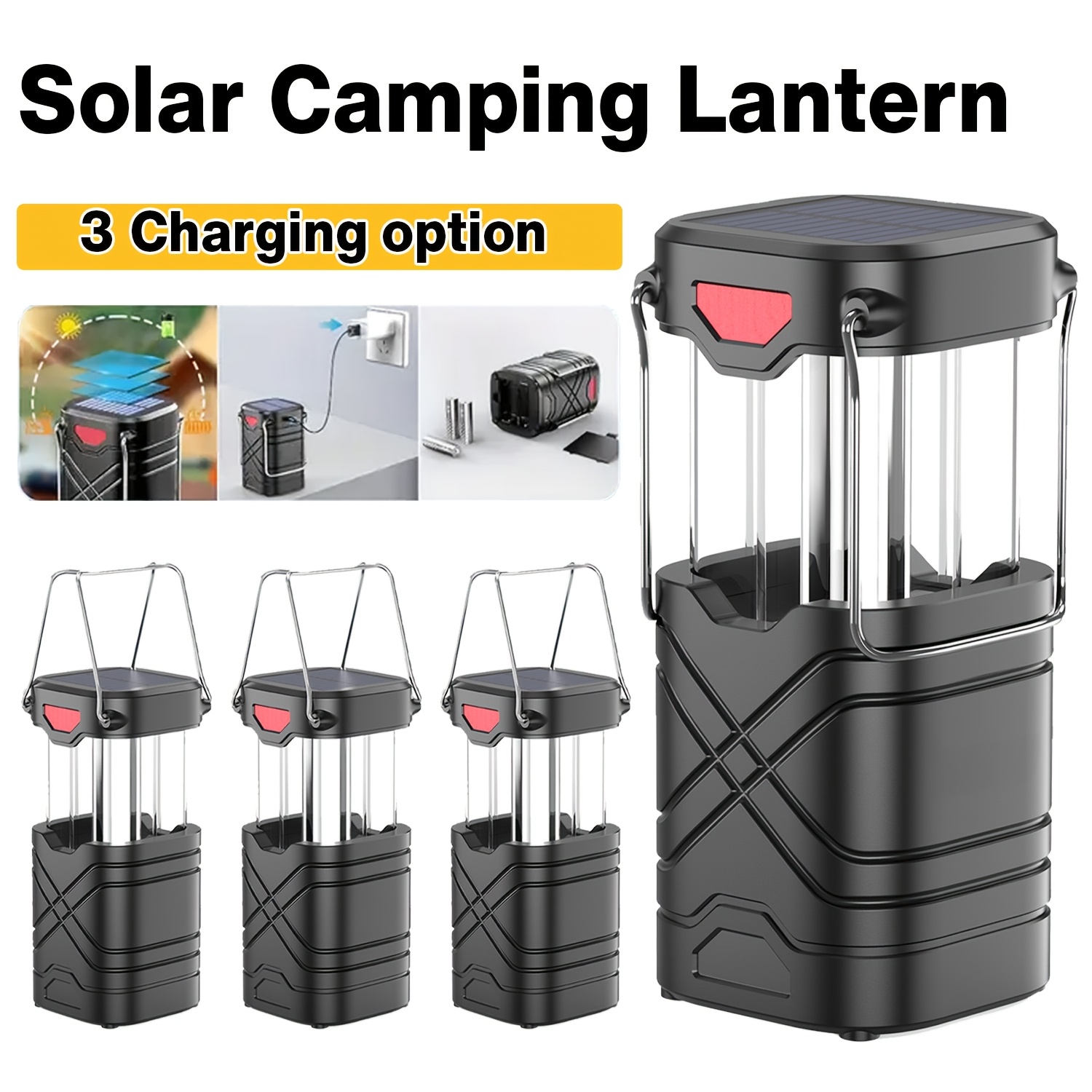 

4pcs Solar - Rechargeable Led Lights With Options & Foldable Hook, Collapsible Design For , Hiking, Emergencies & Hurricane Preparedness