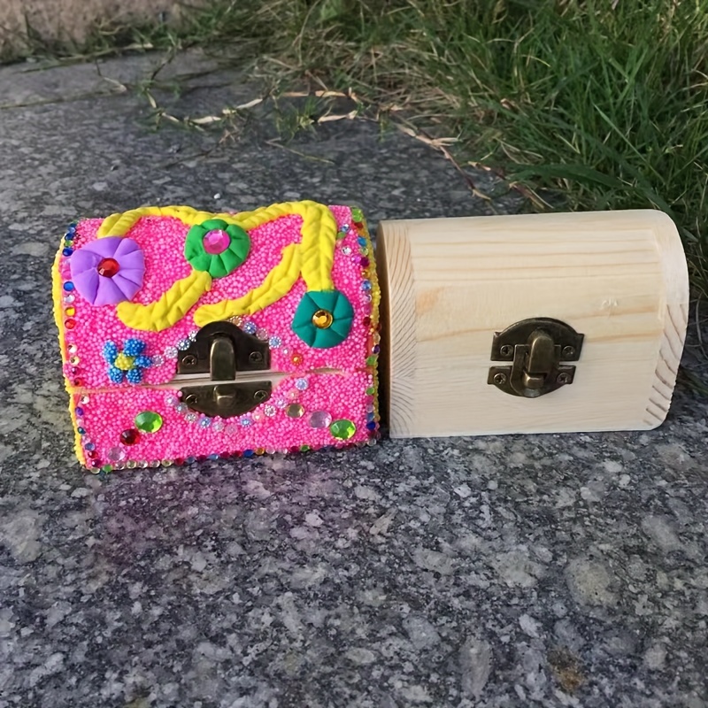 

1pc Hand-decorated Small Wooden Treasure Box With Hinged Lid & Front Clasp, Diy Blank Craft Box For Arts, Crafts & Keepsakes