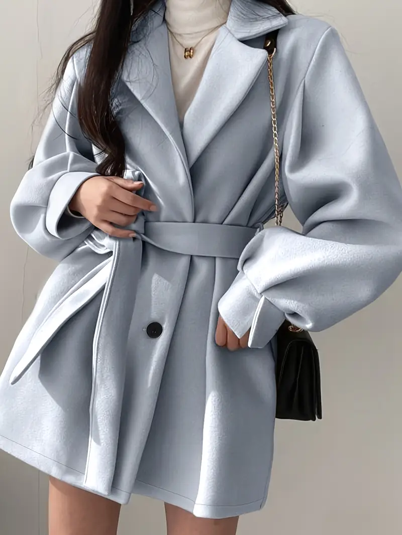 manteau d hiver beige pour femme - à col avec ceinture, manches courtes et structure rigide. col lavable machine idéal pour bureau, décontracté ou (automne/hiver) Détails du produit 14