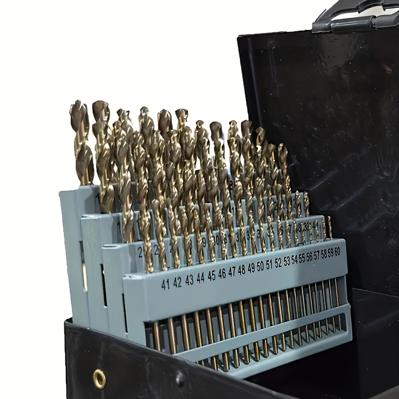 60pcs cobalt drill bit set high   twist   length for metal cast iron and wood plastic with metal   storage case wire gauge   60 135 split point drill bits for hardened steel high quality essential tool set with stand