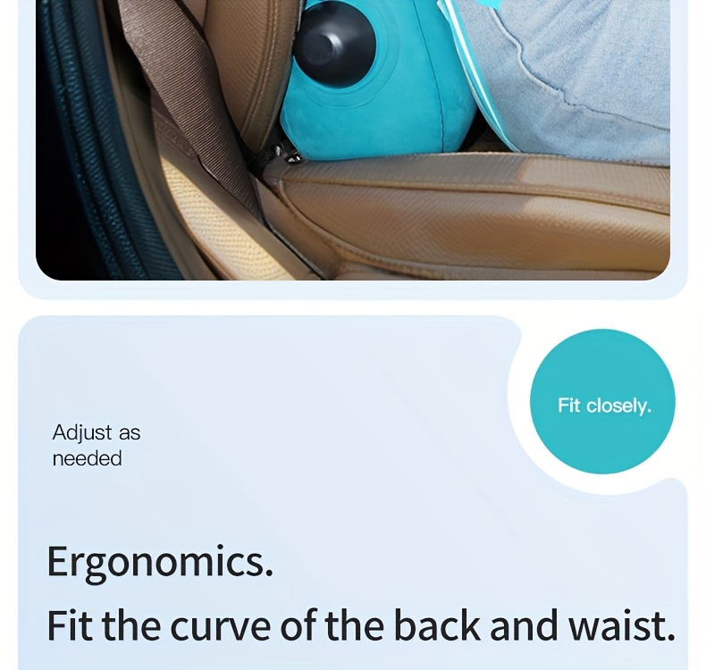 teal inflatable lumbar support pillow ergonomic   with pressure relief design for long distance flights high speed trains office use washable synthetic fiber   season   flight   accessory   design inflatable travel pillow Product details 8
