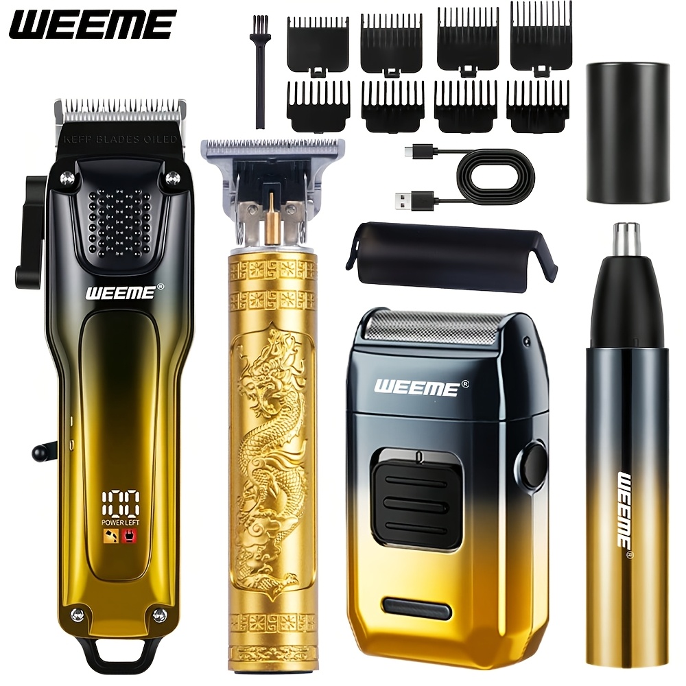 TEMU Weeme 4in 1 Hair Clipper Kit, Cordless Rechargeable Hair Trimmer For Men, Beard Nose Hair Shaver Barber Cutting Grooming Set With Guide Combs