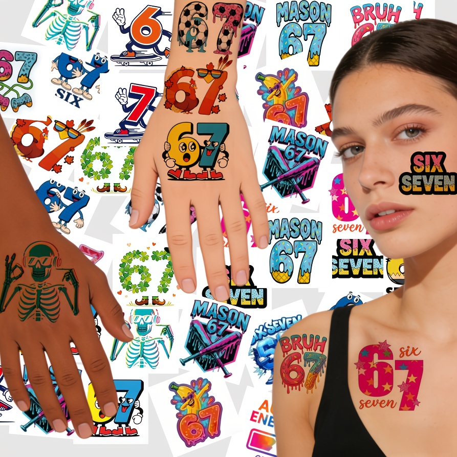 20pcs number 67 themed party temporary tattoo stickers funny 6 and 7 internet meme graffiti tattoos carnival party gift for men and women   makeup performance body art decoration temporary   tattoos