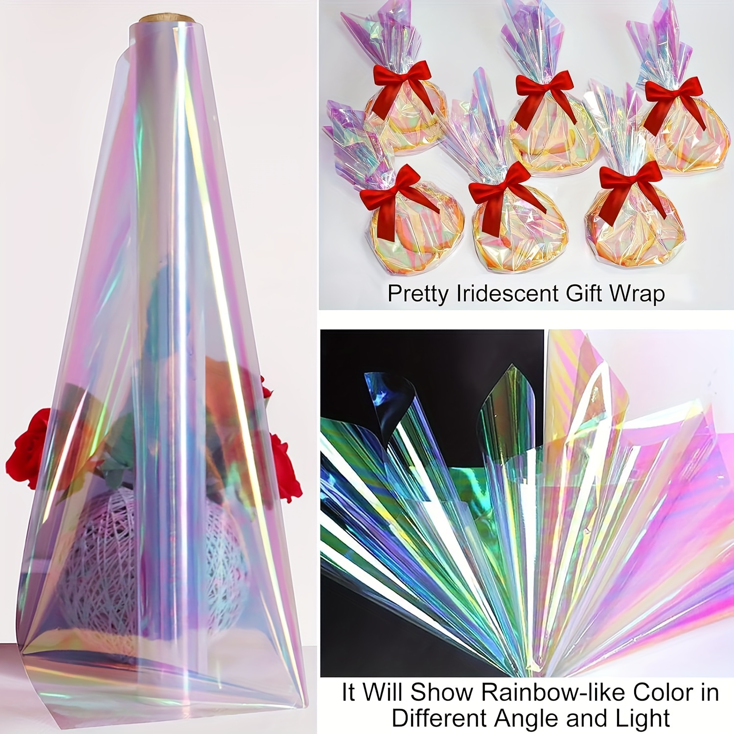 

Rouleau de papier cellophane irisé de 33 pi (22,5 po de large x 33 pi de long) - Cellophane irisé transparent pour l'emballage de cadeaux, les travaux manuels et les décorations de Noël