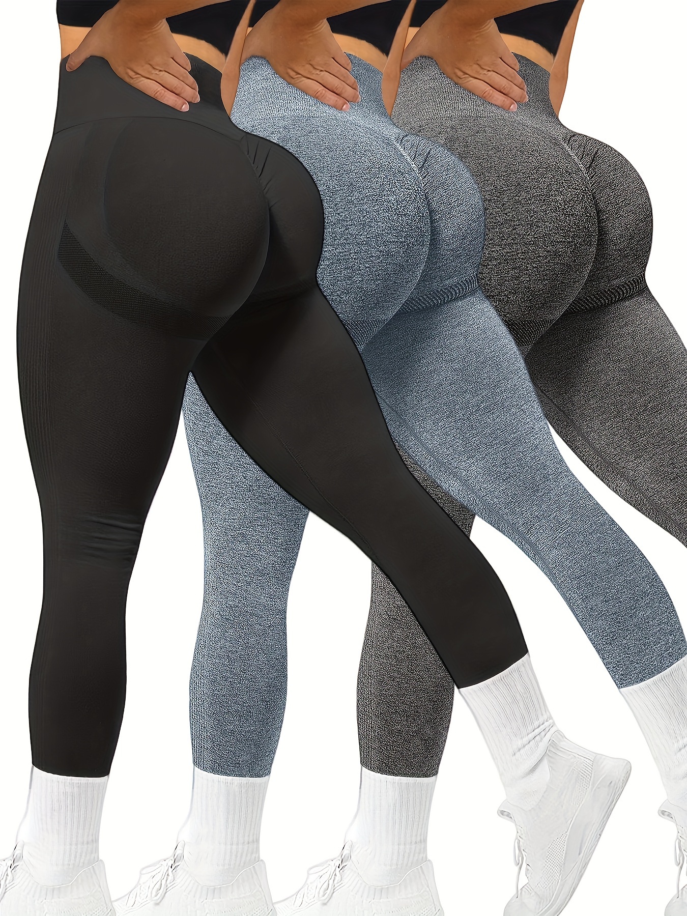 Women's Solid Yoga Leggings, High Waist Yoga Pants Comfort Tummy Control  Butt Lifting Leggings
