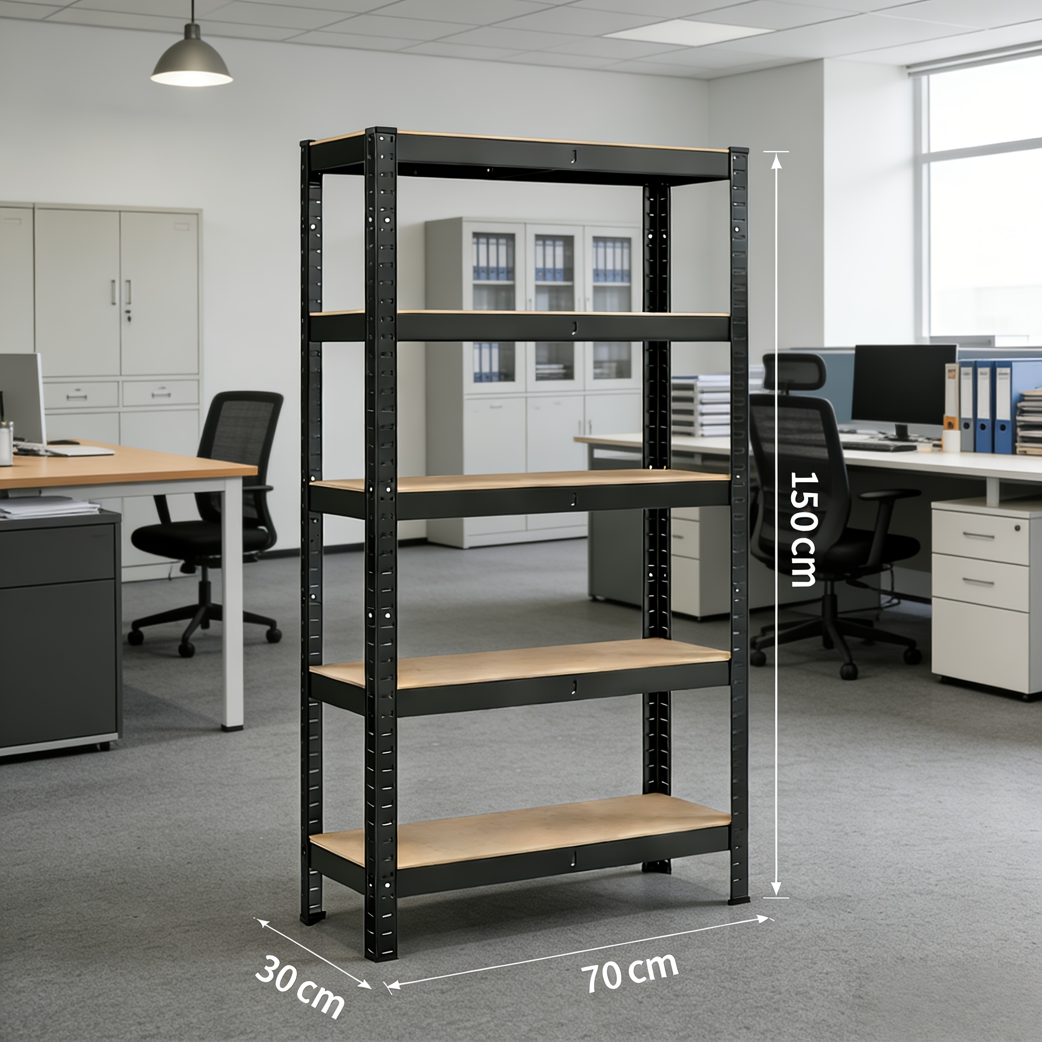 Image of Heavy-duty Garage Racking System With A Five-tier Design, Suitable For Storage In Sheds, , Or . Boltless Metal Construction, In , Dimensions 150x70x30cm Or 200x100x50cm. A Practical Racking System.