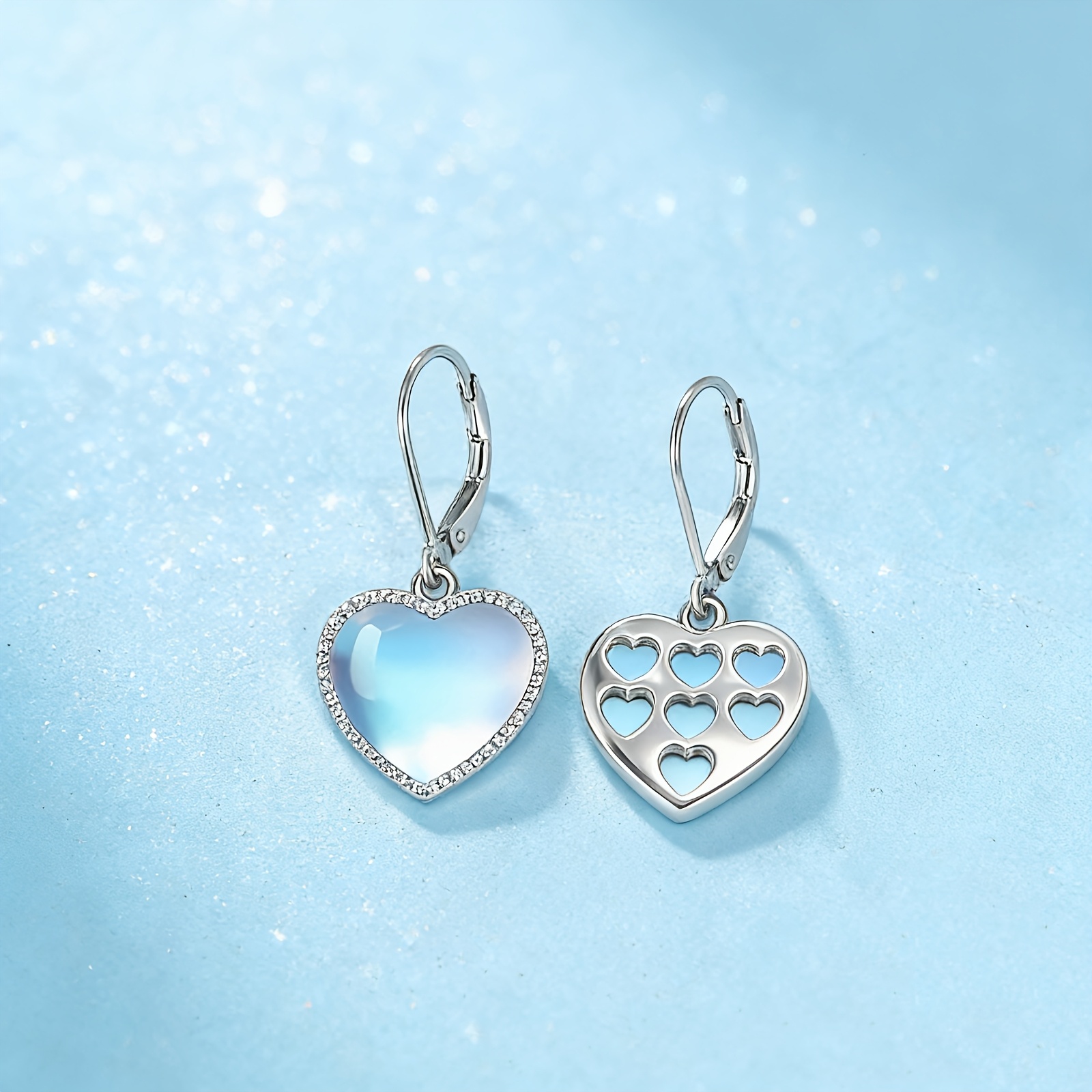 Heart-Shaped Moonstone Earrings, Summer Ocean Series