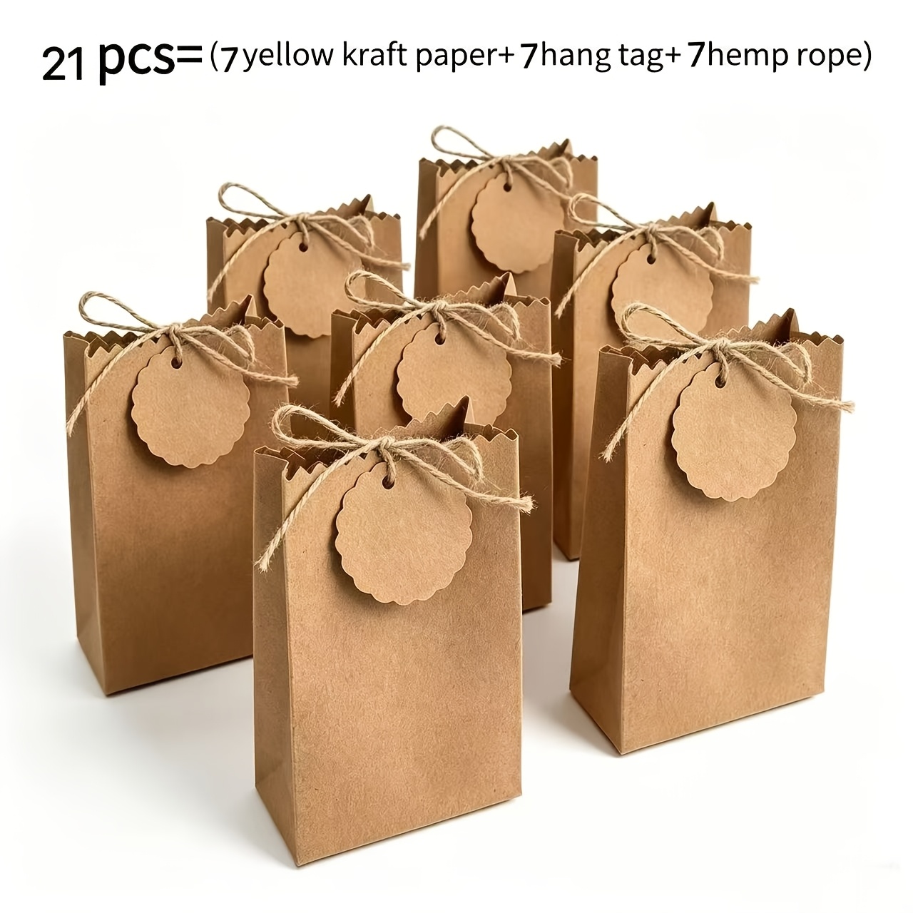 TEMU Set da 21 pezzi, (7 sacchetti , 7 etichette da appendere e 7 spago di iuta). Regalo /lui - Borsa in sacchetto , eleganti scatole regalo beige e