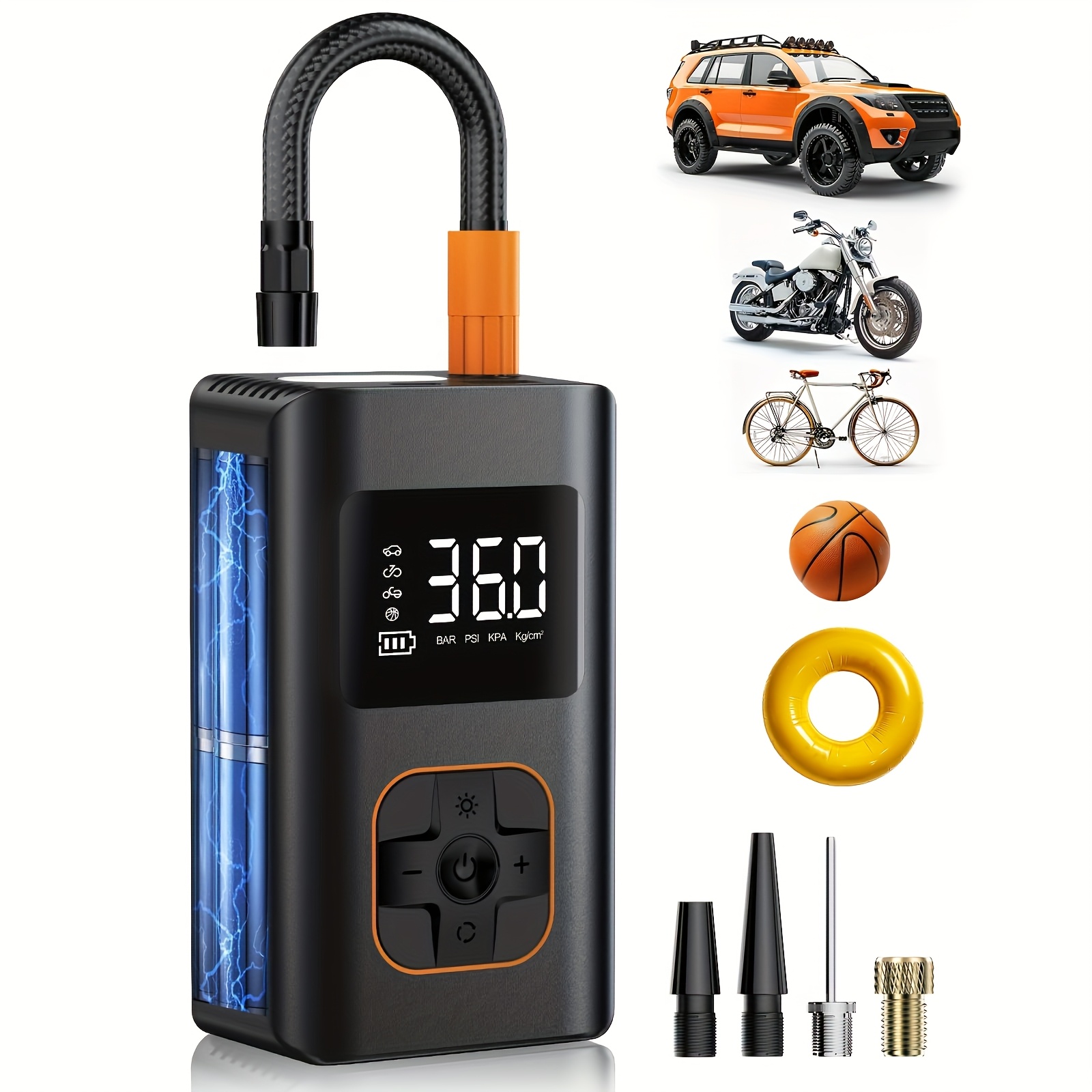 TEMU Cordless Tire Inflator Air Compressor, 4x Fast Portable Digital Display Pump For Car, Motorcycle, Bike Tires, Usb Type-c Rechargeable Lithium