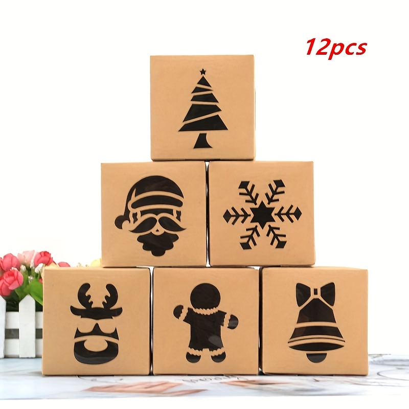 TEMU Gift For Her/him 12pcs European-style New Christmas Small Gift Packaging Box, Pvc Paper, Laser Cake, Window-opening Square Biscuit And Candy Box
