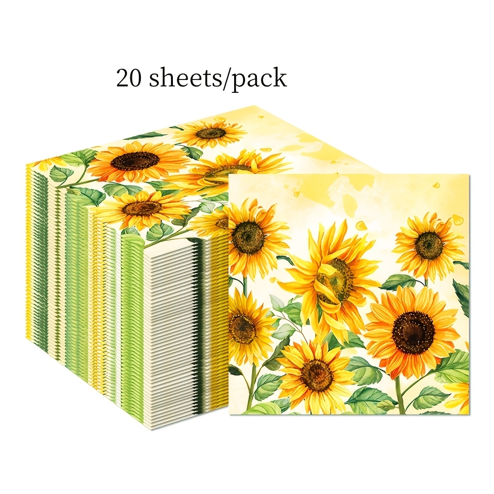 TEMU 20/40 Sheets (1 Pack) Sunflower Paper Napkins - 2 Layers. Suitable For Wedding, Spring Party, Tea Party Napkins, Kitchen Countertop Decoration
