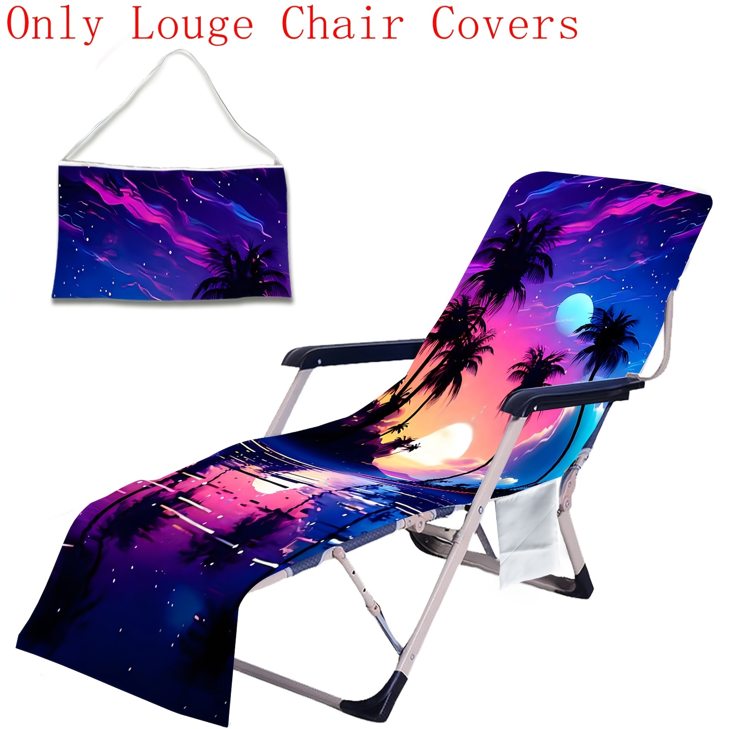 TEMU 1 pièce Housse de chaise longue d'été avec poche, motif soleil et pour piscine, serviette de pour chaise longue avec poche pour voyage et