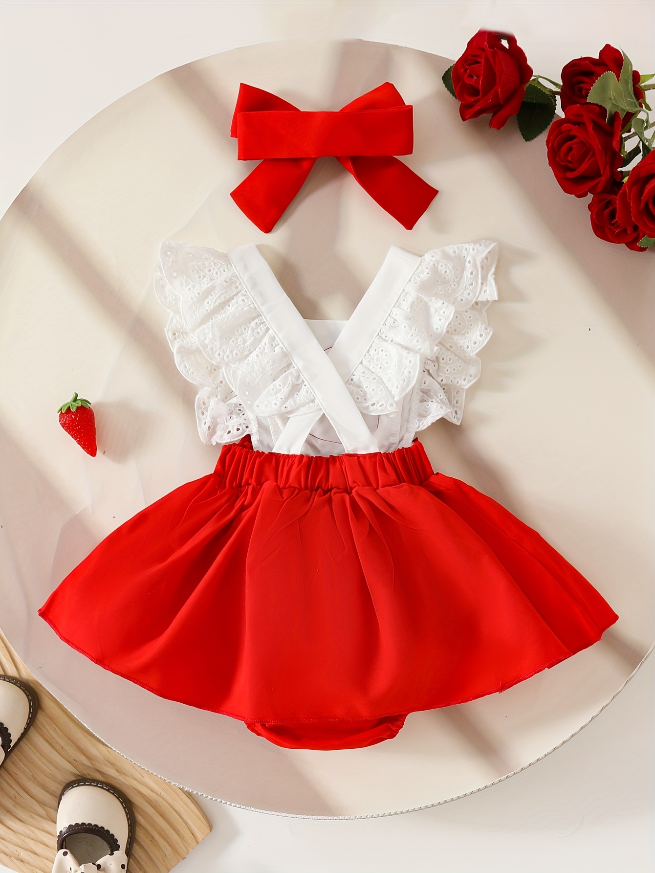 adorable girls strawberry sleeveless red bodysuit dress bow Temu