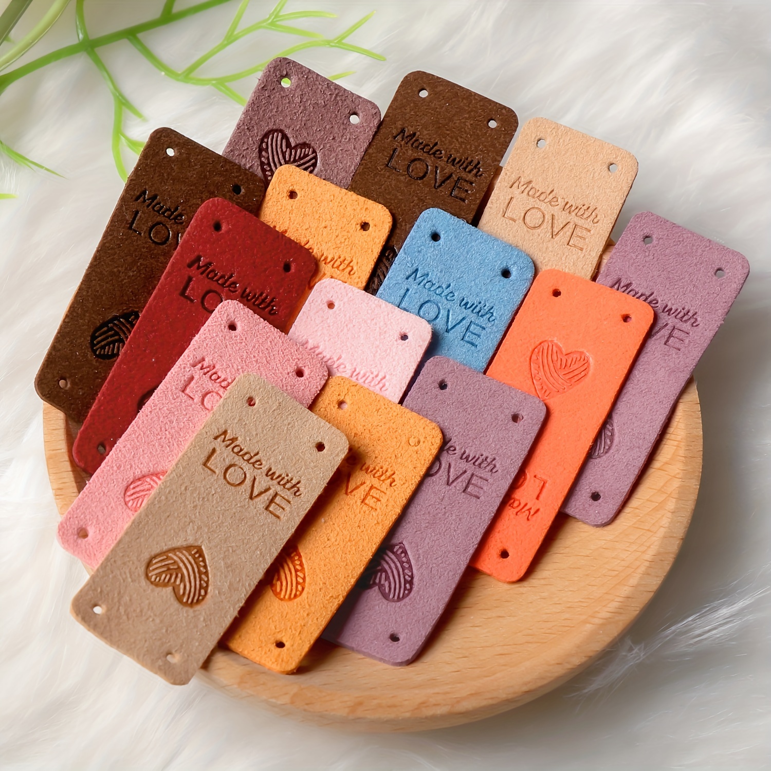 

20/50/100pcs Handmade Microfiber Tags For Crochet Made With Love Tags For Crochet Handmade Faux Leather Labels Colorful Artificial Leather Labels With Love For Diy Jeans Bags Shoes Hat Accessories