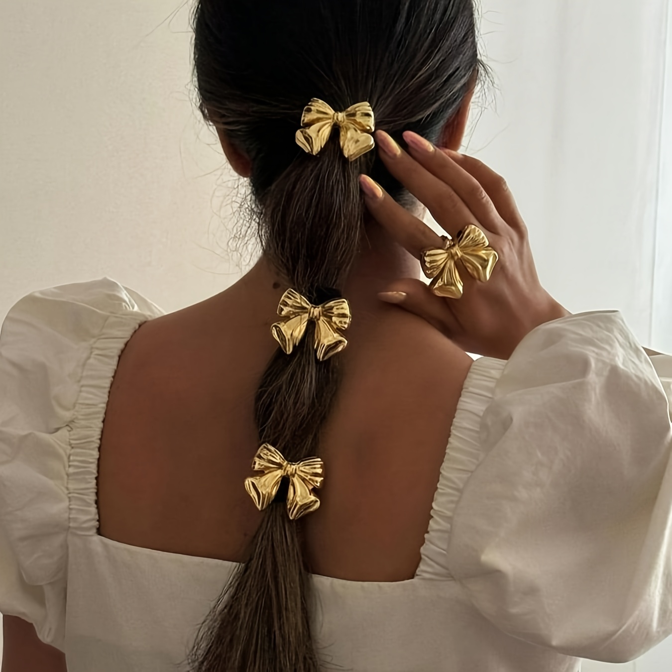 E-shop 3er-Set elegante Damen-Haargummis mit Metallschleife – Schicke Pferdeschwanzhalter, minimalistische & stilvolle tägliche Haar-Accessoires