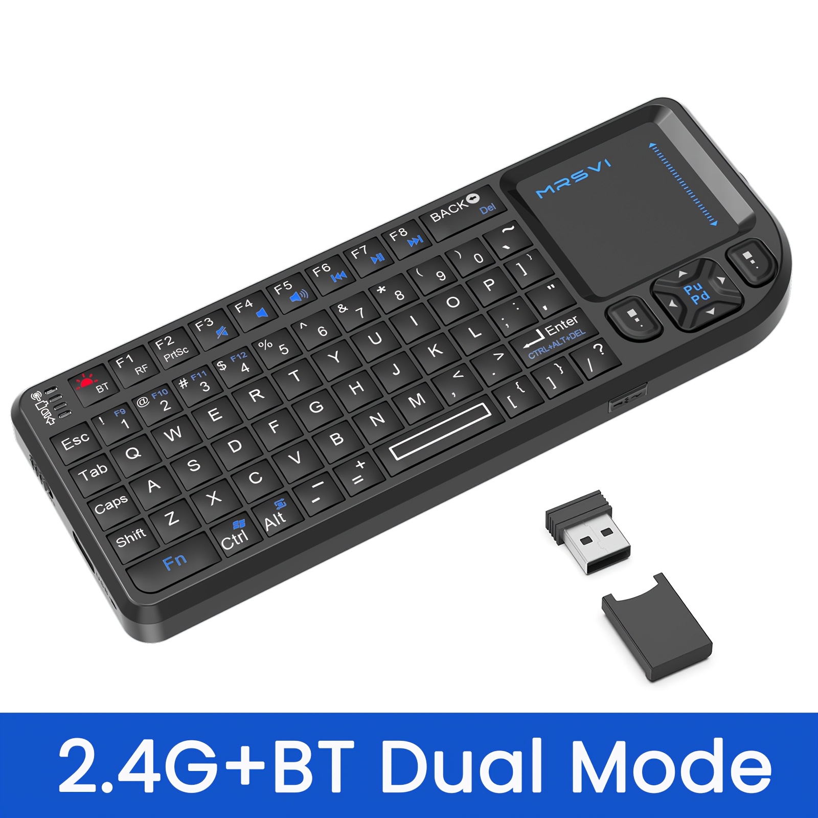 TEMU Mini Wireless Keyboard With Touchpad, 2.4ghz And Bt Handheld Keypad, Portable Controller For Smart Tv, Projector, Pc, Tablet, Rechargeable