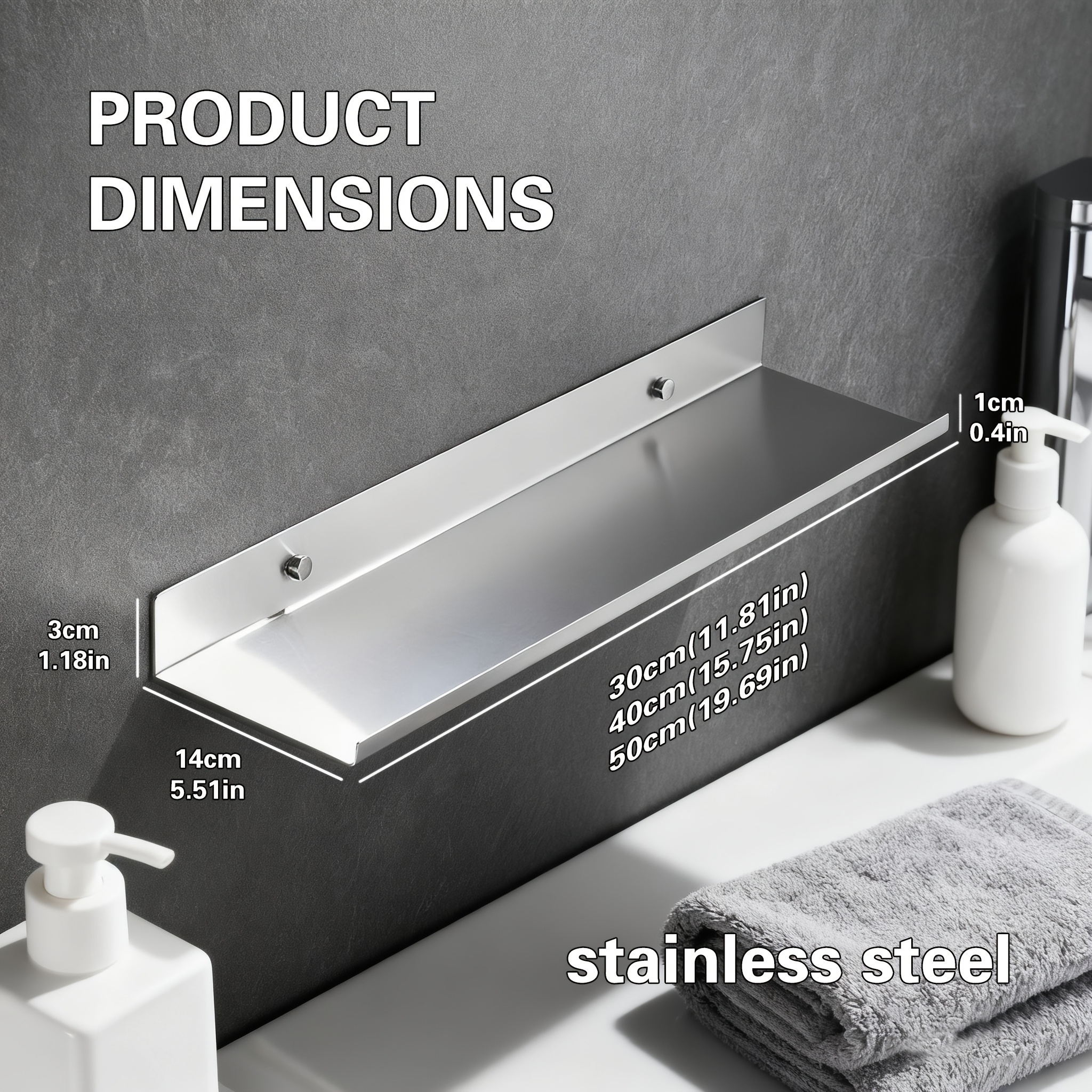E-shop Edelstahl wasserdichte wandmontierte Badezimmer- Küchenregal, Regale