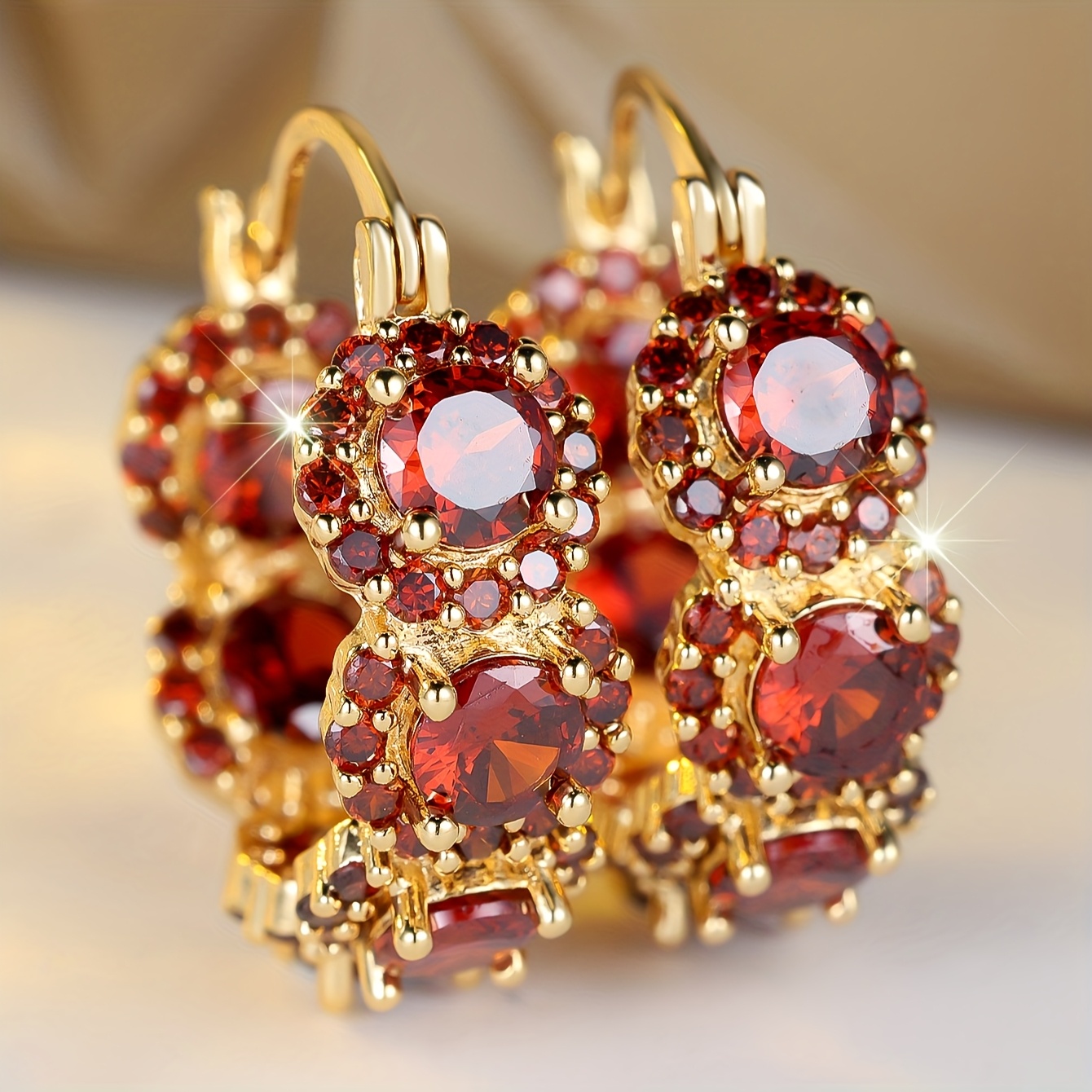 TEMU Par de Pendientes Aro de Corte Bohemio con Flores y Circonita Sintética para Mujer ANGOL - Joyería Grande Bañada en Oro para , Ocasiones