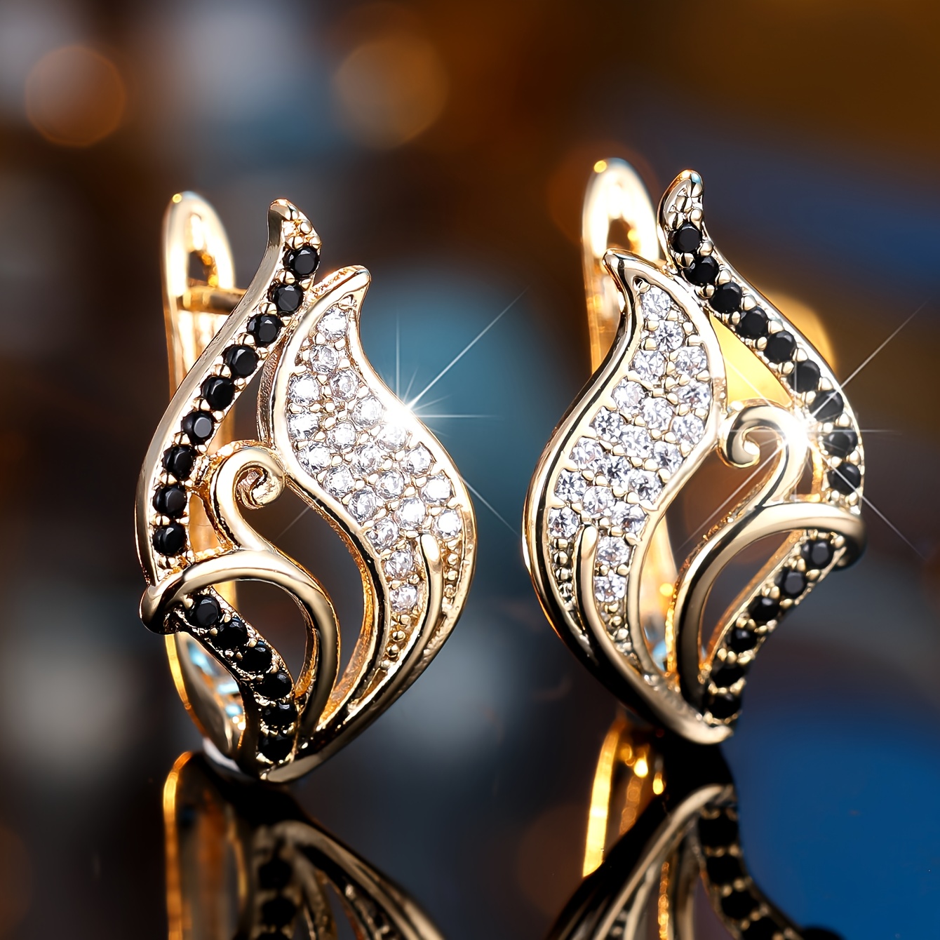 Image of Angol A Pair Of Bohemian Style Wedding Earrings For Women, Luxurious Earrings With White Synthetic Synthetic Zirconia Stone Hoop Earrings For Women