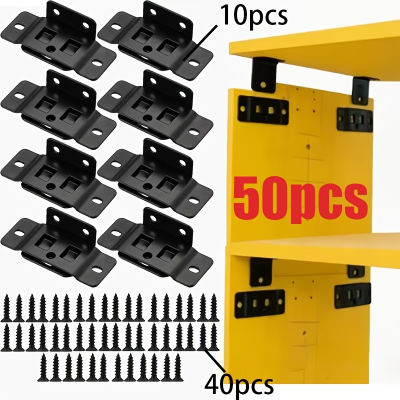 E-shop 50-tlg. 2-in-1 Metall-Verschlussschnallen-Schrauben-Set, 10 Stk. Winkelverbinder 40 Stk. Schrauben, L-förmige 90-Grad-Verbinder für Regal-
