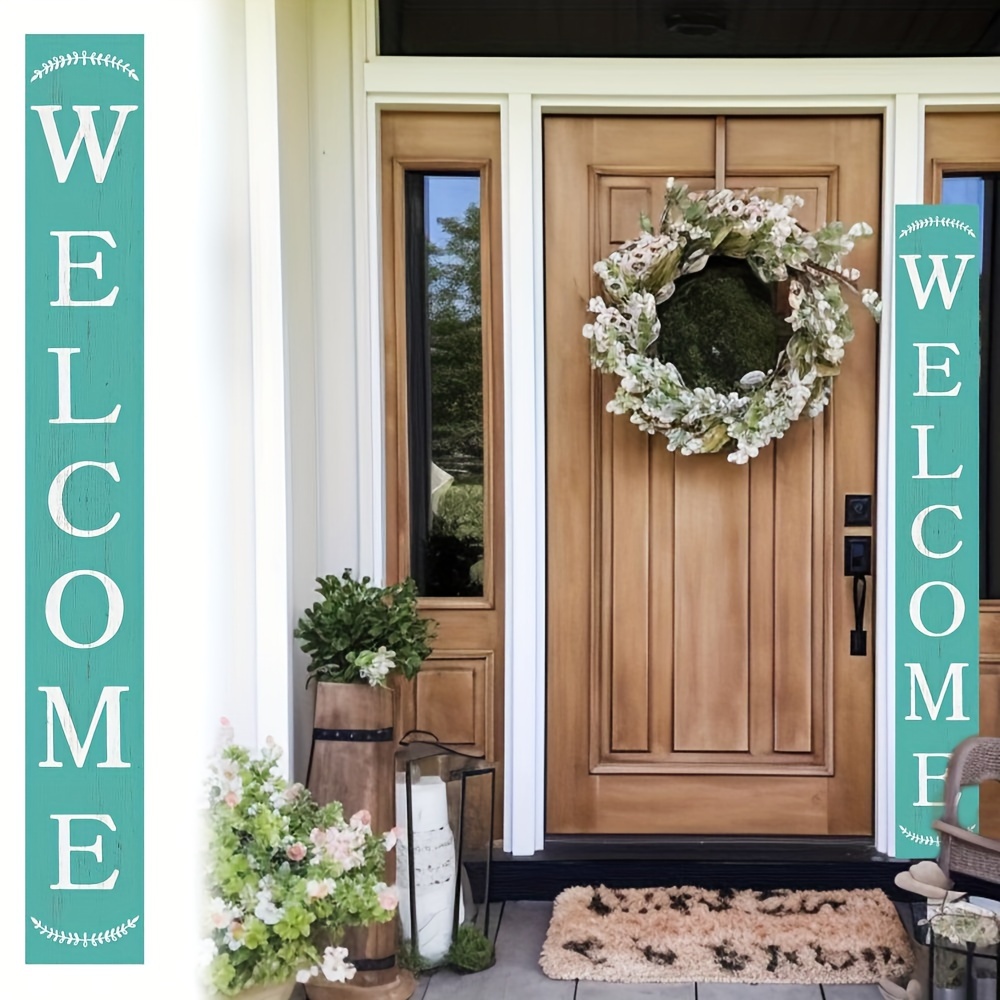 

72in Blue Turquoise Wood Porch Sign W/ Leaves Design, 6ft Rustic Entryway Decor, Wall Decor Sign For Front Door, Farmhouse Porch Decor For Home, Porch Or Patio, Indoor Outdoor Decorations