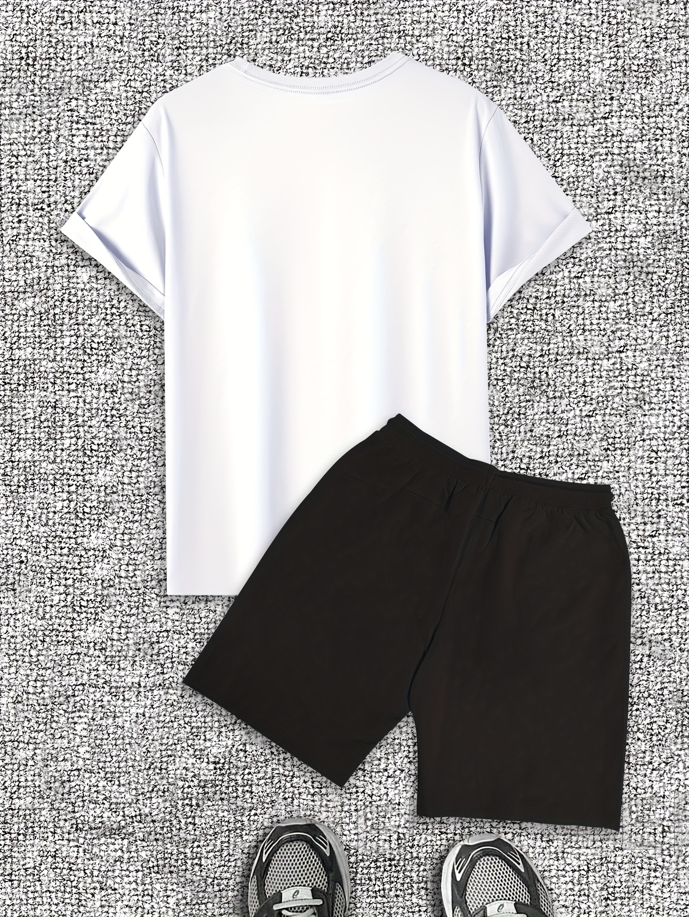 Men's Coffee Signal Pattern Short Sleeve T-Shirt Shorts Casual Set
