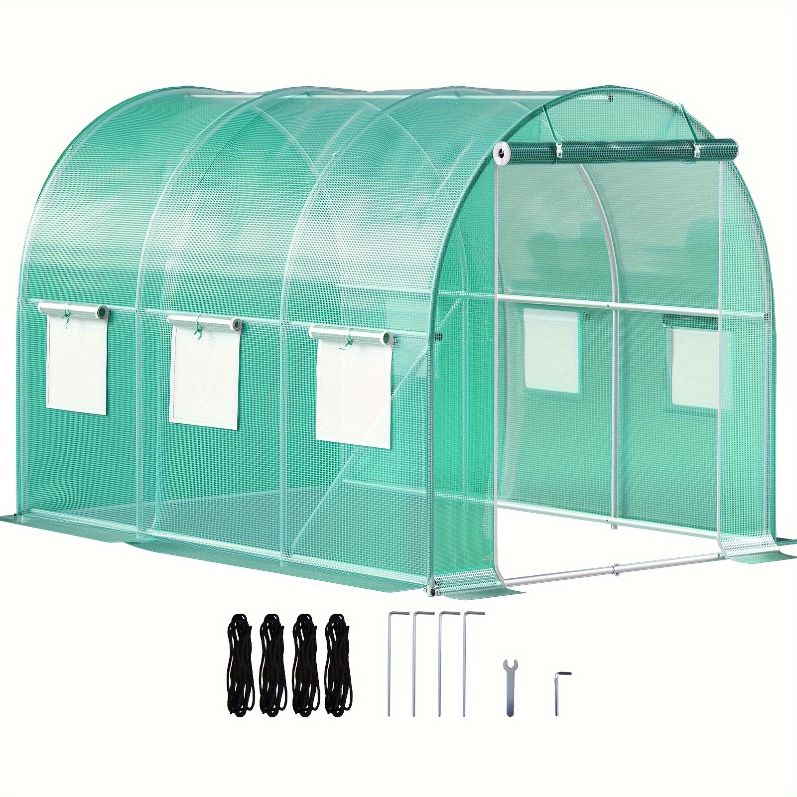 

Vevor Walk-in Tunnel Greenhouse, 9.8 X 6..6 Ft Portable Plant W/ Galvanized Steel Hoops, Beam, Poles, Zippered Door & 6 Roll-up Windows, Green