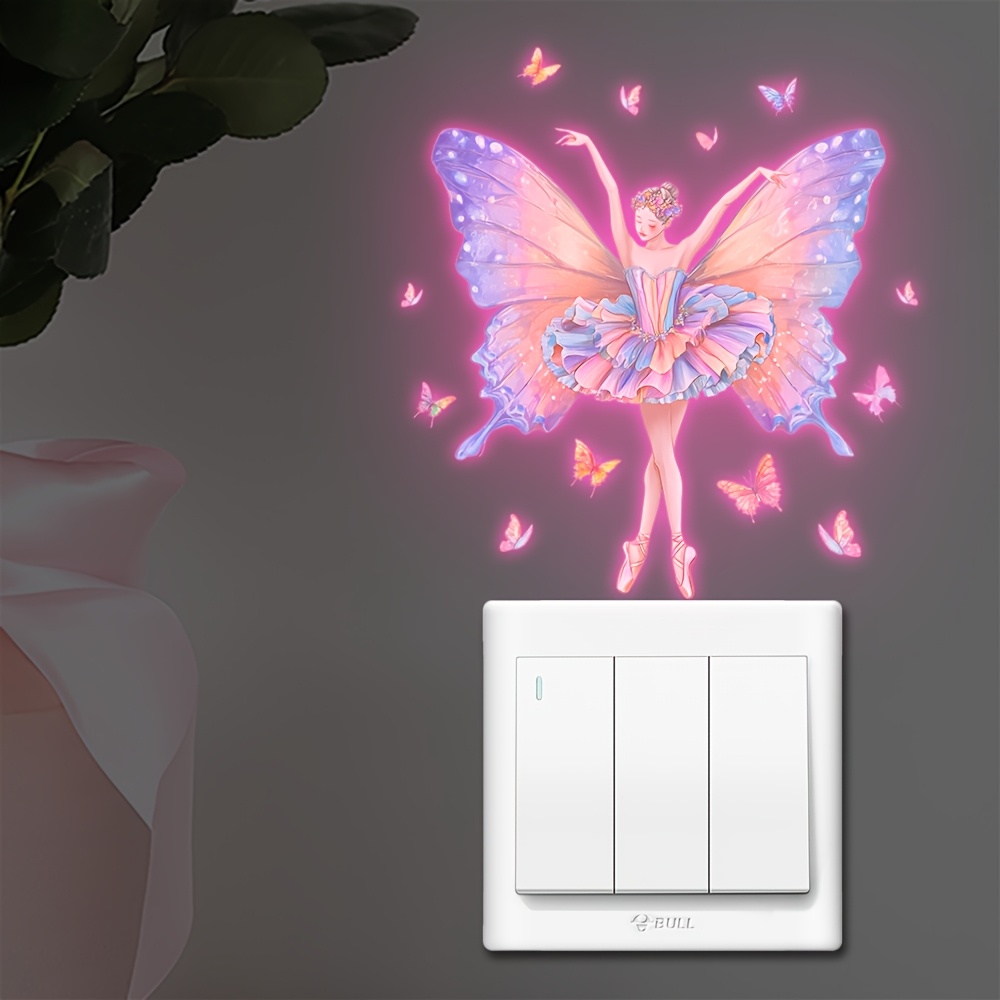 TEMU 1pc -the- Fairy Wall Sticker, Self-adhesive Waterproof Switch And Outlet Decoration, Luminous Fairy Sticker