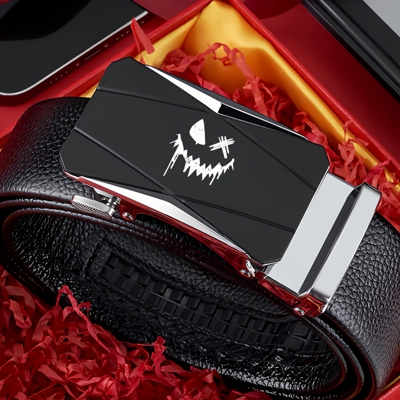 Men's Skull Pattern Faux Leather Belt with Automatic Buckle
