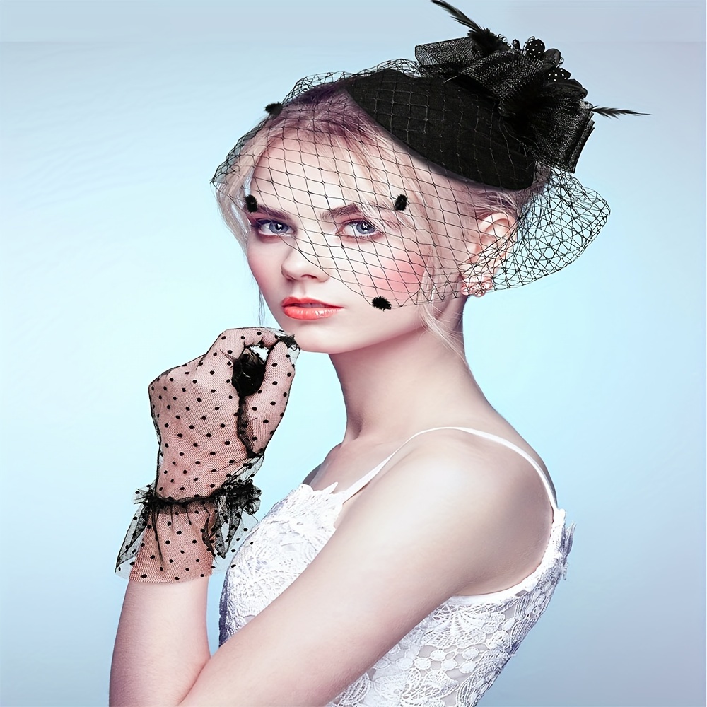 3pcs vintage accessories set fascinators hat black lace  display picture 1