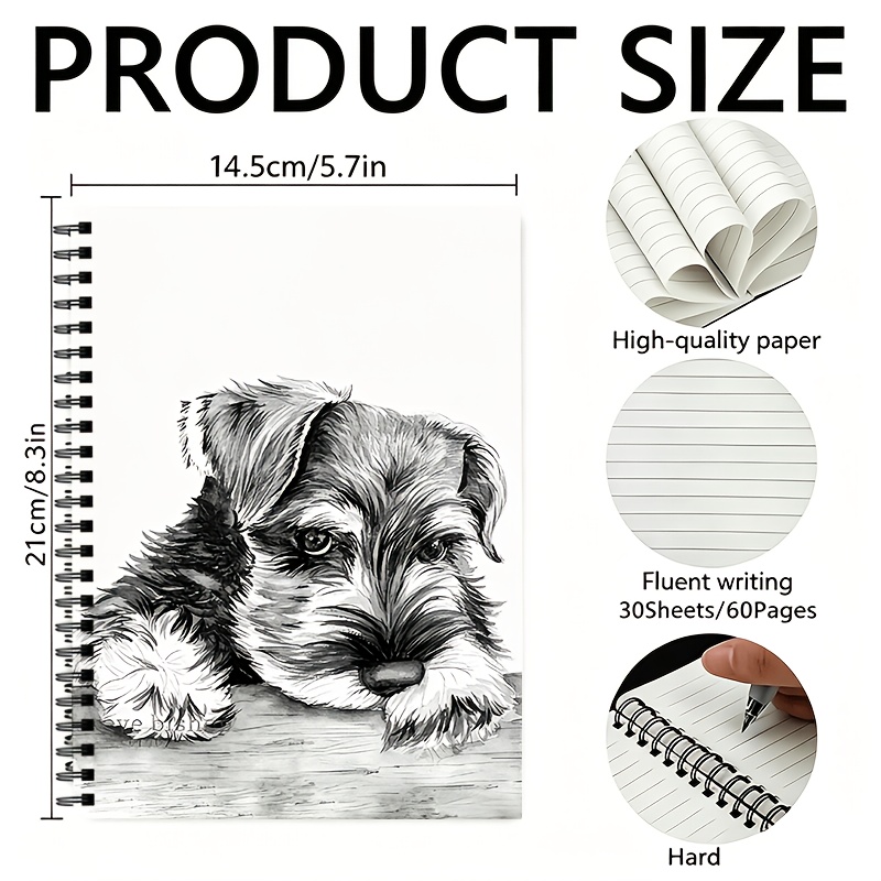 TEMU 1 Cute Schnauzer Spiral-bound Notebook (ruled): Features A Cute Schnauzer Puppy Design And Contains (60 Pages); Suitable For School And Office