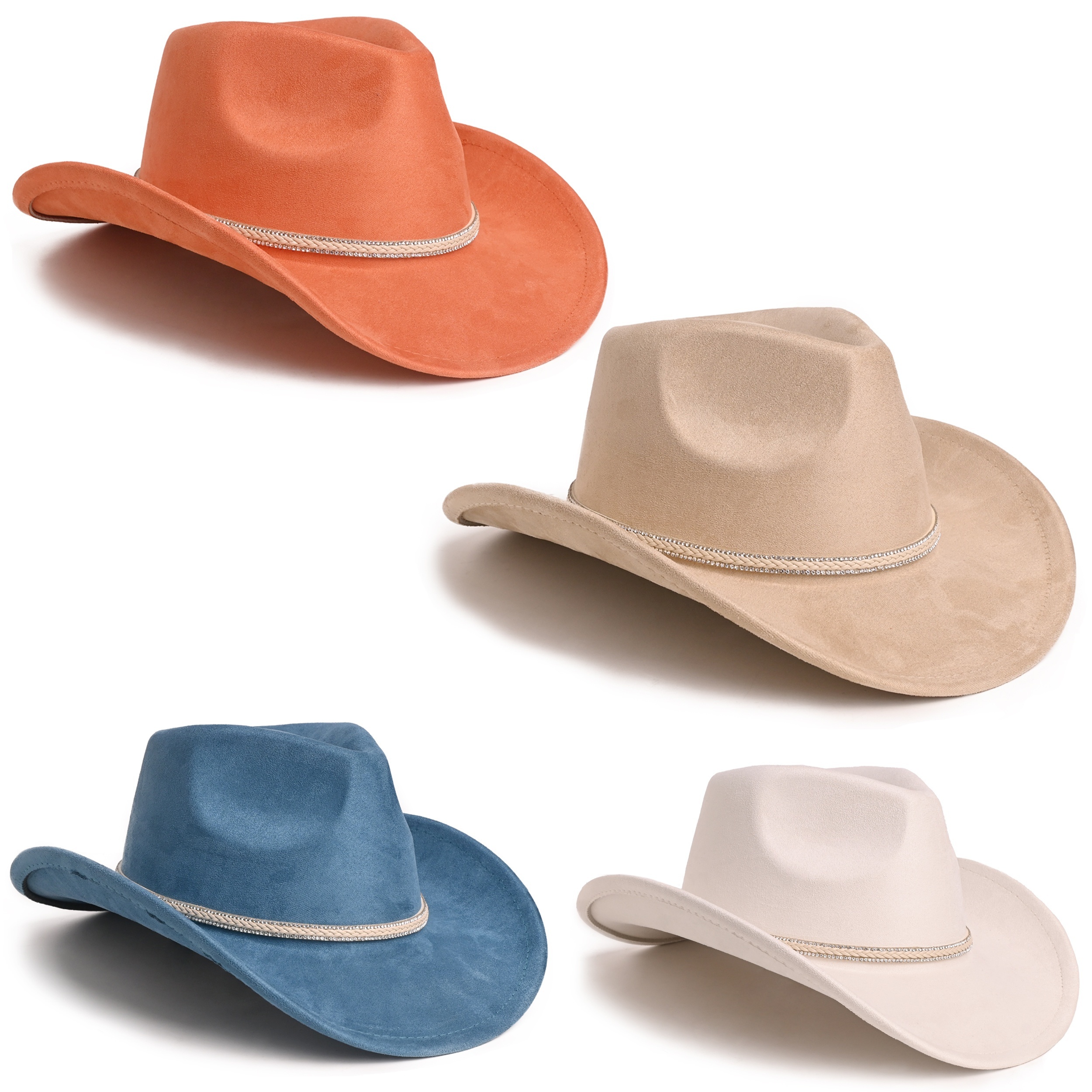 

1pc Women' Cowboy Hat With Accents, Polyester Suede, Woven Rope Detail, , Lightweight, Non-stretch Fit, No Feathers, Outdoor Wear And Parties